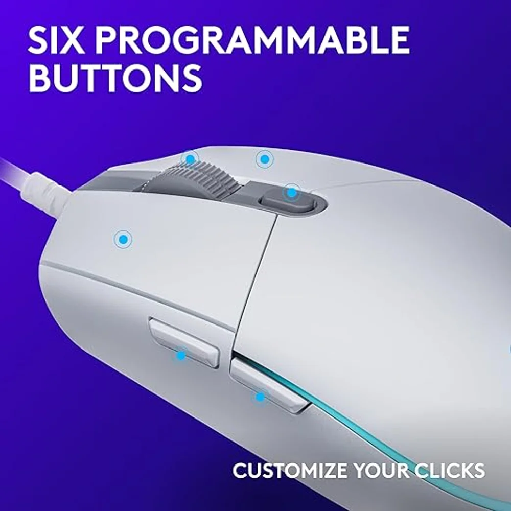 Logitech G203 Wired Gaming Mouse White - 8,000 DPI, RGB 8 Logitech G203 Wired Gaming Mouse White - 8,000 DPI, RGB - Image 8