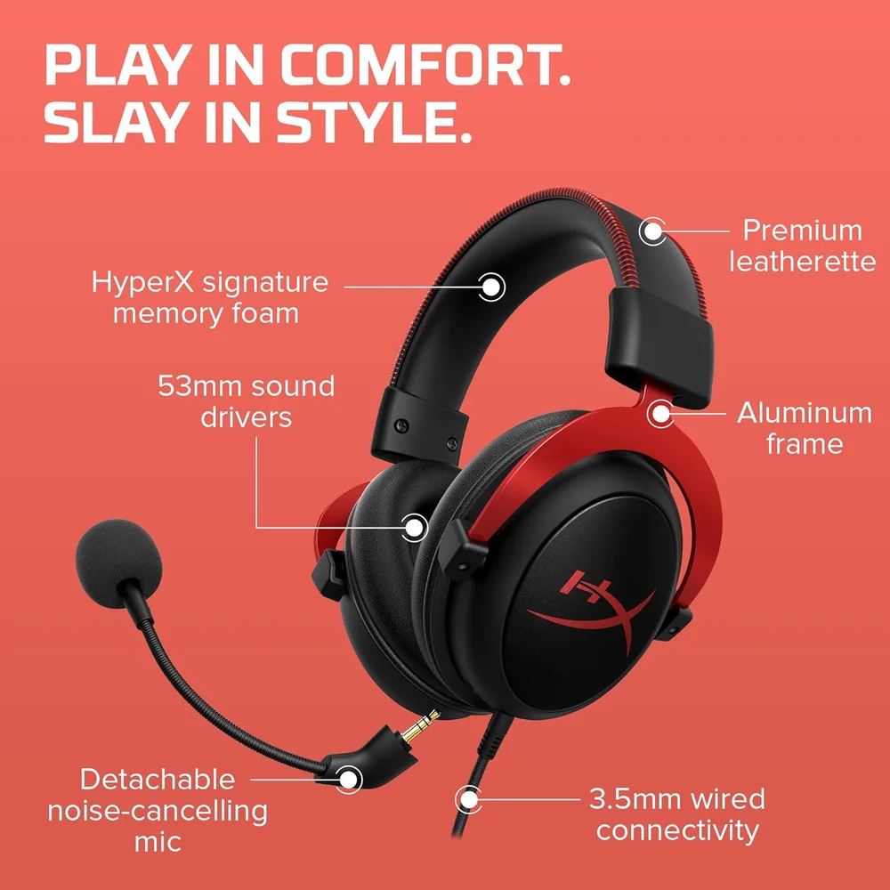HyperX Cloud II Gaming Headset Red - 7.1 Surround, 53mm 3 HyperX Cloud II Gaming Headset Red - 7.1 Surround, 53mm - Image 3