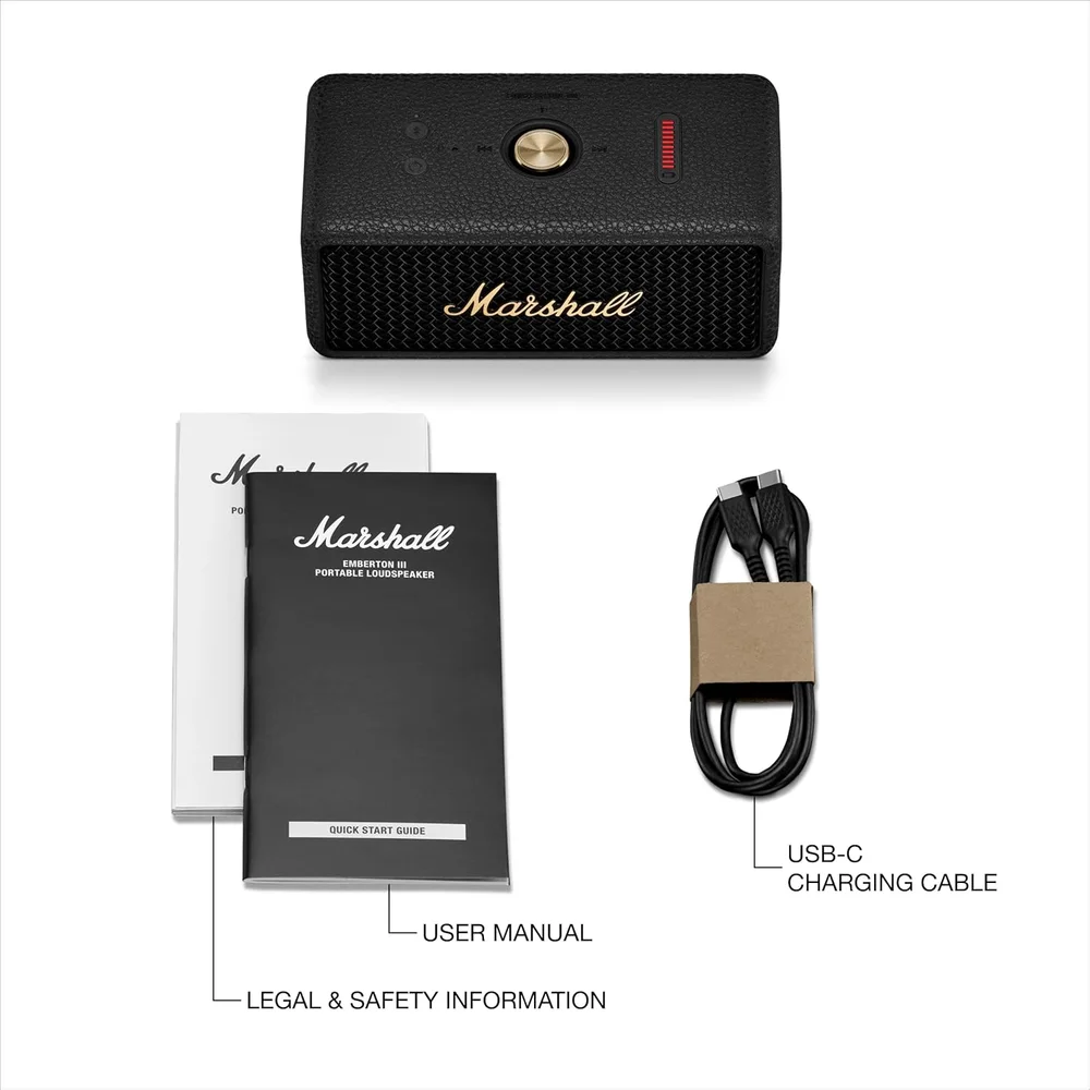 MARSHALL EMBERTON 3 BLACK Portable Bluetooth Speaker 32H Battery IP67 Waterproof 360° Sound 3 MARSHALL EMBERTON 3 BLACK Portable Bluetooth Speaker 32H Battery IP67 Waterproof 360° Sound - Image 3