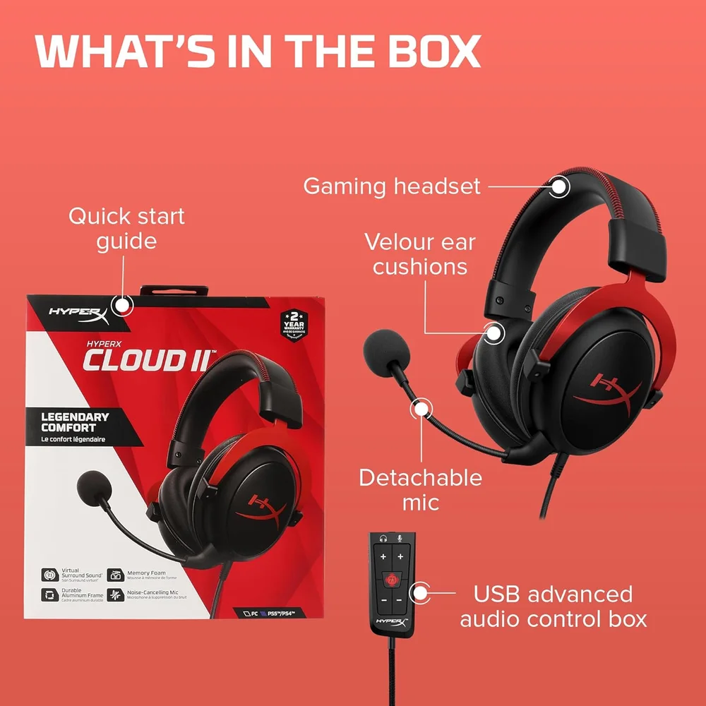 HyperX Cloud II Gaming Headset Red - 7.1 Surround, 53mm 5 HyperX Cloud II Gaming Headset Red - 7.1 Surround, 53mm - Image 5
