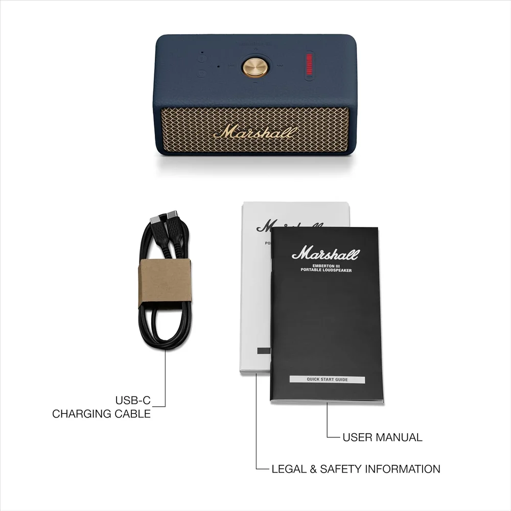 MARSHALL EMBERTON 3 BLUE Portable Bluetooth Speaker 32H Battery IP67 Waterproof 360° Sound 6 MARSHALL EMBERTON 3 BLUE Portable Bluetooth Speaker 32H Battery IP67 Waterproof 360° Sound - Image 6