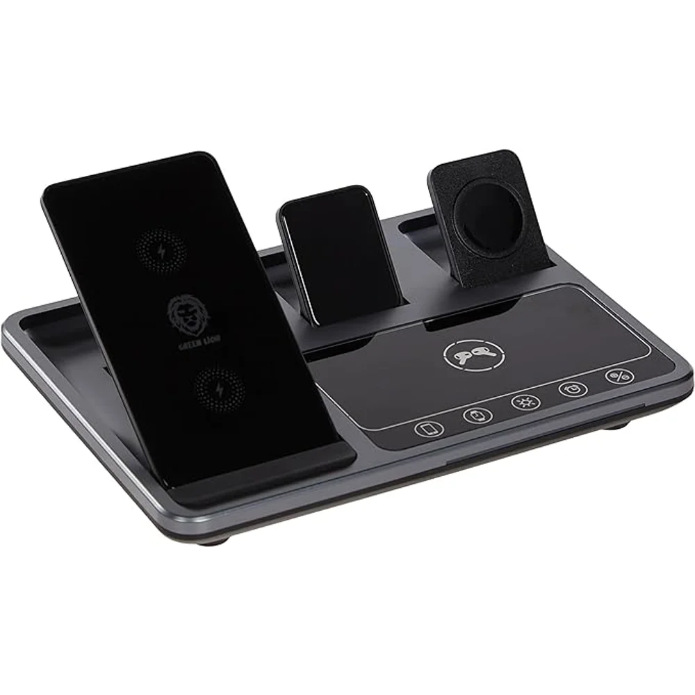 Green Lion 4 in 1 Wireless Charging Station 15W Fast Charging for Phone Watch Earbuds USB 1 Green Lion 4 in 1 Wireless Charging Station 15W