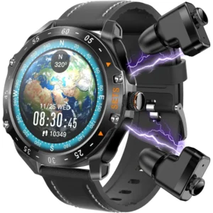 Porodo Hype Smartwatch With Earbuds Black 2 in 1 Smart Watch TWS Earphones Fitness Tracker