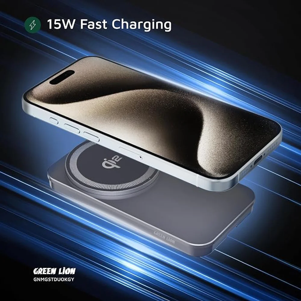 Green Lion Magstand Duo Qi2 Wireless Charger 15W 2 Device Magnetic Charging Stand Fast Wireless 5 Green Lion Magstand Duo Qi2 Wireless Charger 15W 2 Device Magnetic Charging Stand Fast Wireless - Image 5