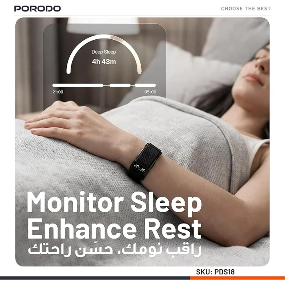 Porodo Trackfit Pro Smart Bracelet Fitness Tracker with Display APP Black Heart Rate Sleep Activity Monitor 5 Porodo Trackfit Pro Smart Bracelet Fitness Tracker with Display APP Black Heart Rate Sleep Activity Monitor - Image 5