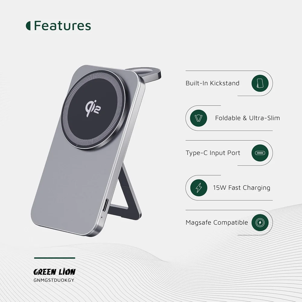 Green Lion Magstand Duo Qi2 Wireless Charger 15W 2 Device Magnetic Charging Stand Fast Wireless 6 Green Lion Magstand Duo Qi2 Wireless Charger 15W 2 Device Magnetic Charging Stand Fast Wireless - Image 6