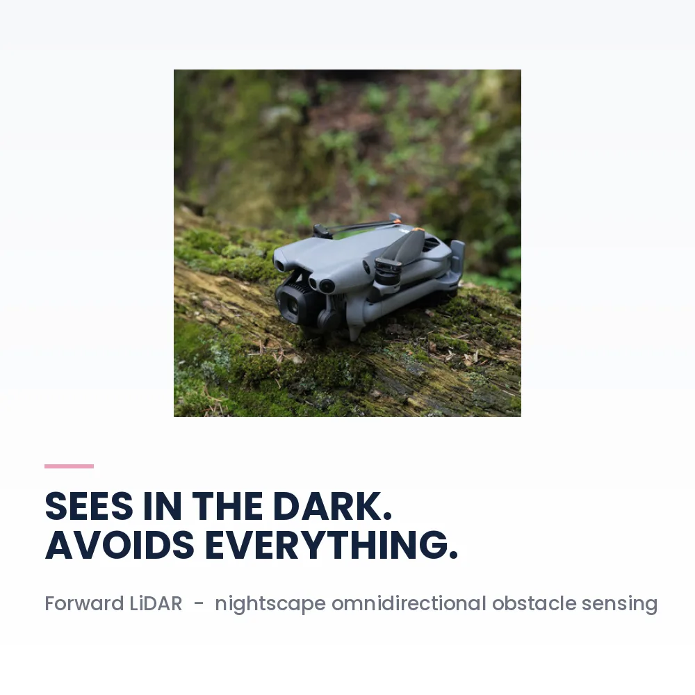 DJI Mini 5 Pro Fly More Combo RC2 - 1-Inch CMOS, 4K/60fps, Omnidirectional Sensing 11 DJI Mini 5 Pro Fly More Combo with nightscape omnidirectional obstacle sensing in a forest