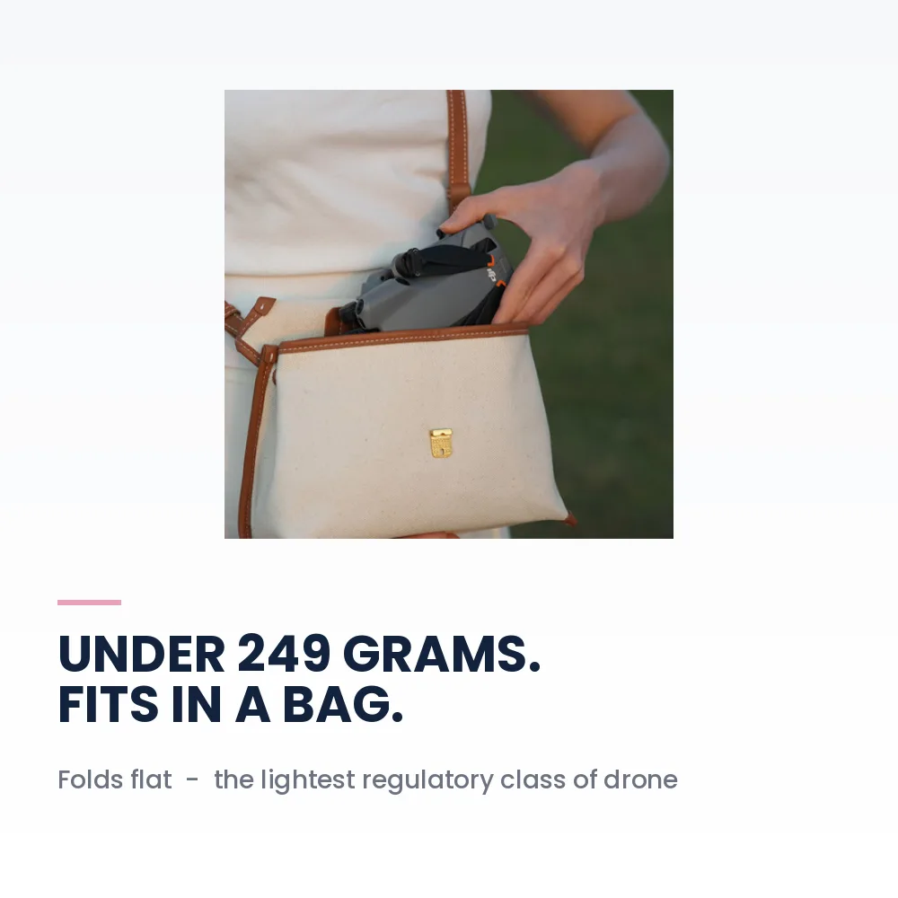 DJI Mini 5 Pro Fly More Combo RC2 - 1-Inch CMOS, 4K/60fps, Omnidirectional Sensing 12 DJI Mini 5 Pro Fly More Combo folded and slipping into a shoulder bag for travel