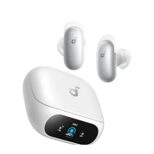 Soundcore Liberty 5 Pro Pearl White - wireless earbuds with charging case on white background
