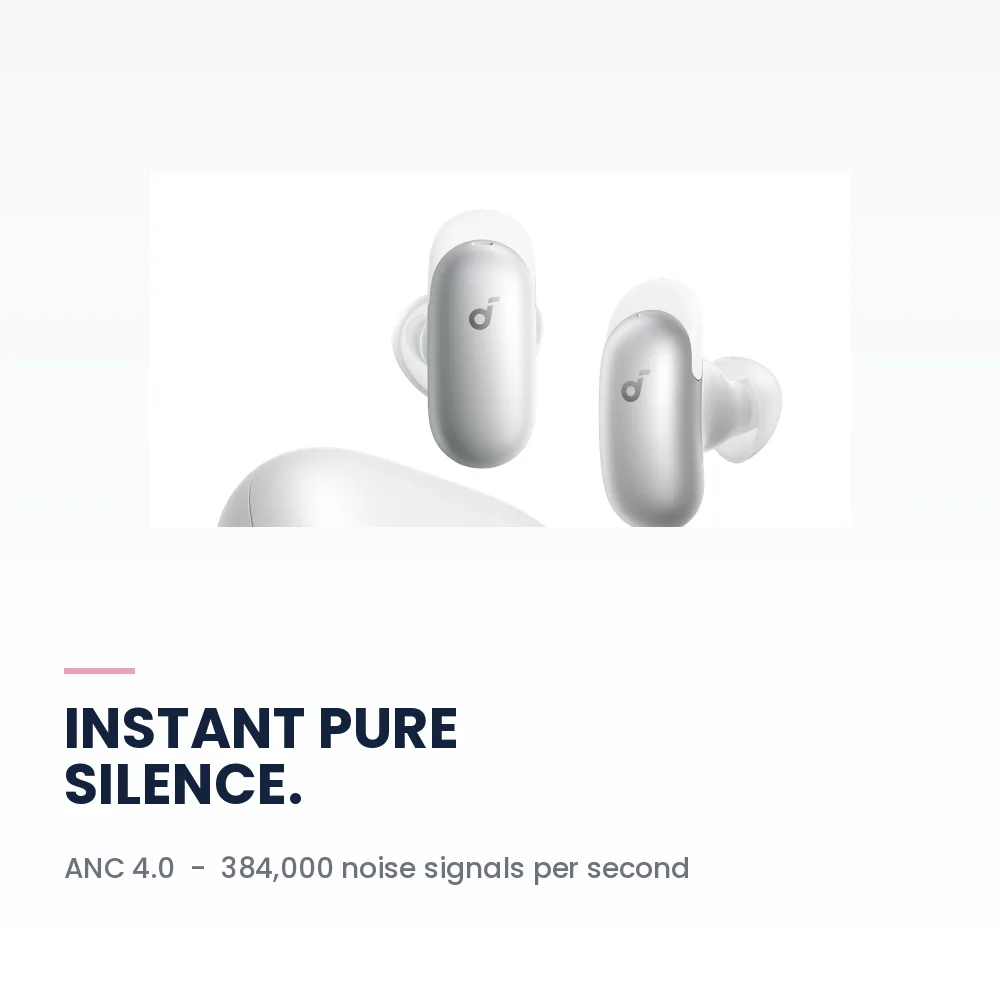 Soundcore Liberty 5 Pro Pearl White - Guinness-Certified Calls, Thus AI Chip, ANC 4.0, 28H Battery 4 Soundcore Liberty 5 Pro Pearl White - ANC 4.0 earbuds close-up