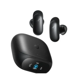 Soundcore Liberty 5 Pro Midnight Black - wireless earbuds with charging case on white background