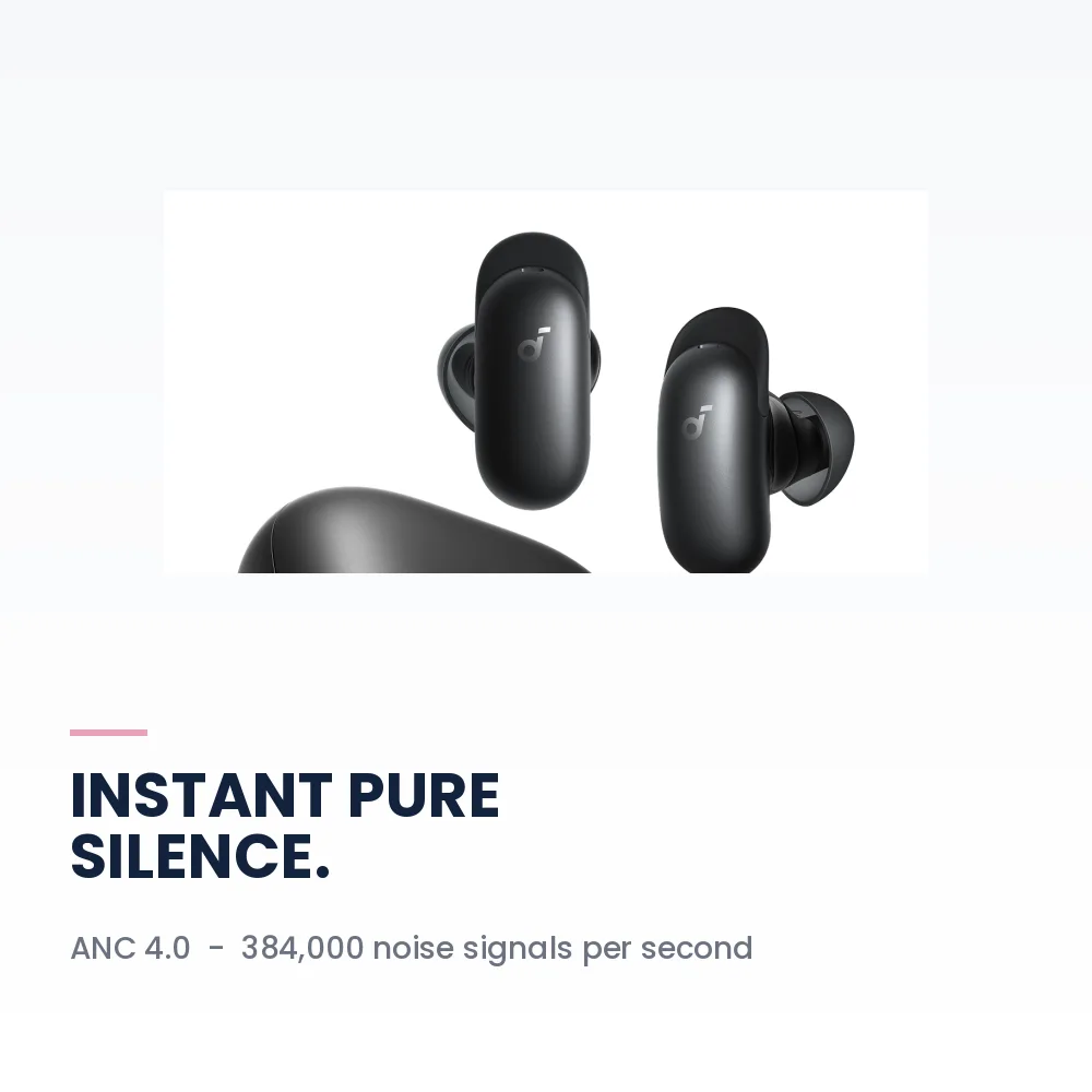Soundcore Liberty 5 Pro Midnight Black - Guinness-Certified Calls, Thus AI Chip, ANC 4.0, 28H Battery 4 Soundcore Liberty 5 Pro Midnight Black - ANC 4.0 earbuds close-up
