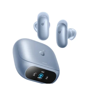 Soundcore Liberty 5 Pro Pearl Blue - wireless earbuds with charging case on white background