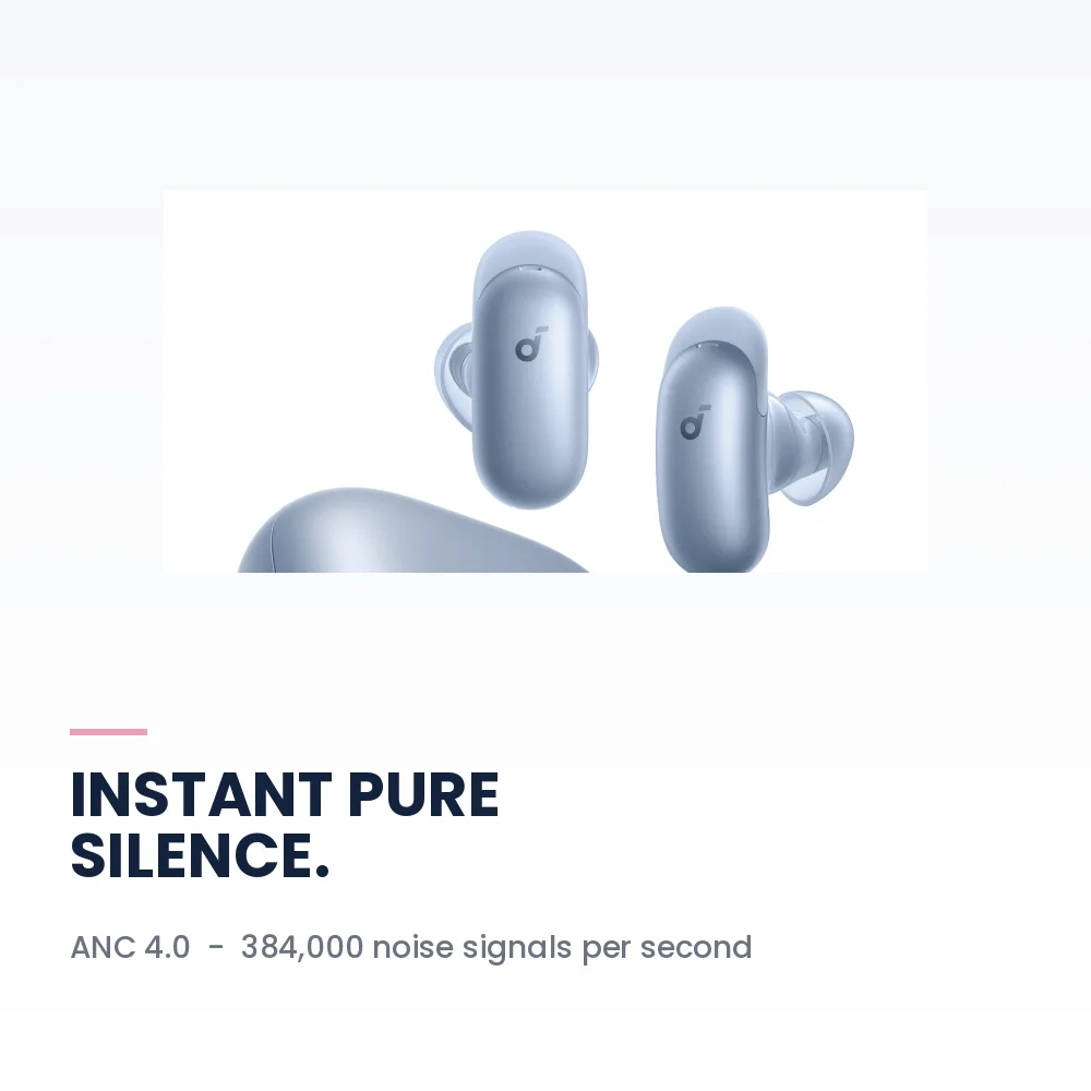 Soundcore Liberty 5 Pro Pearl Blue - Guinness-Certified Calls, Thus AI Chip, ANC 4.0, 28H Battery 3 Soundcore Liberty 5 Pro Pearl Blue - ANC 4.0 earbuds close-up
