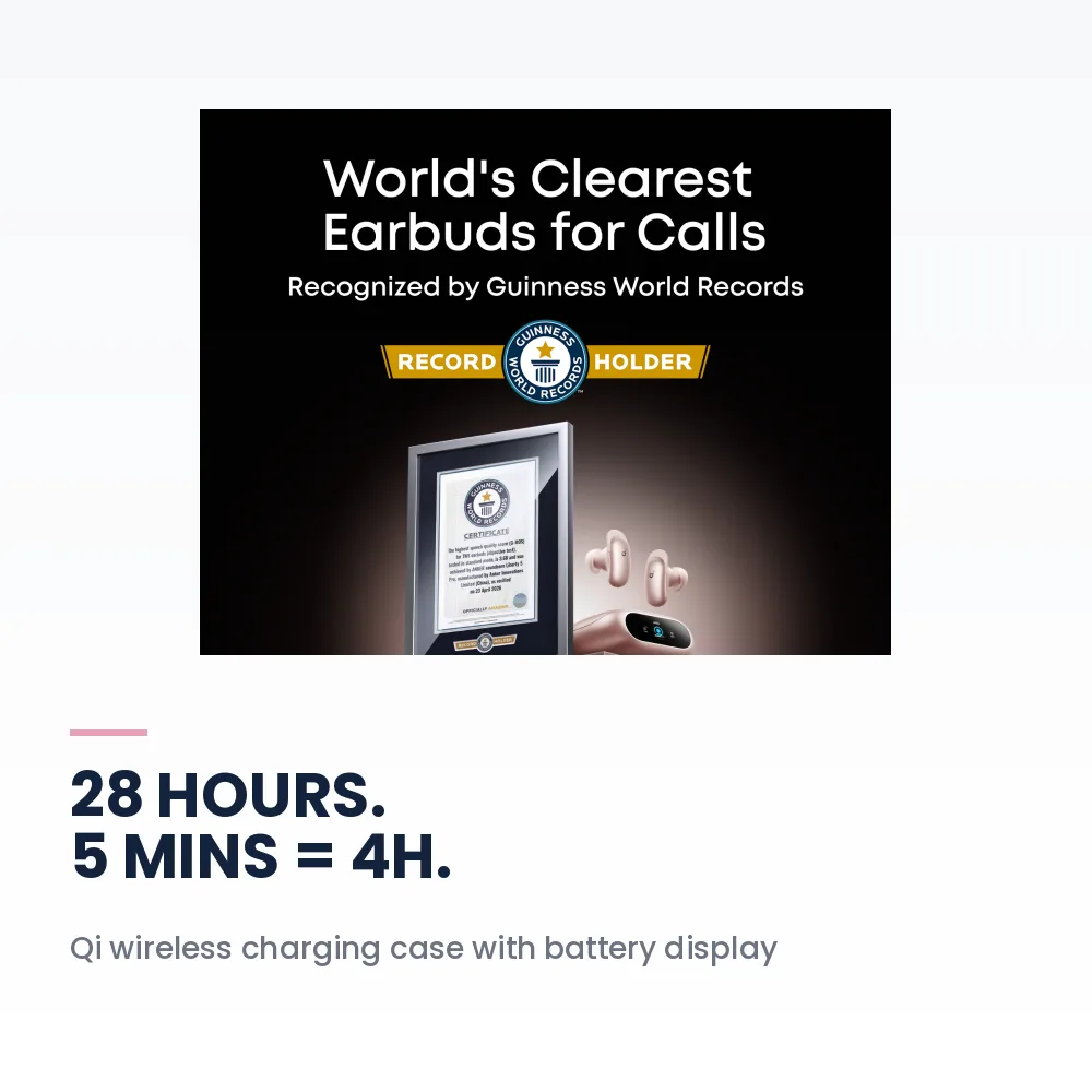 Soundcore Liberty 5 Pro Rose Gold - Guinness-Certified Calls, Thus AI Chip, ANC 4.0, 28H Battery 3 Soundcore Liberty 5 Pro Rose Gold - 28 hour battery wireless charging case