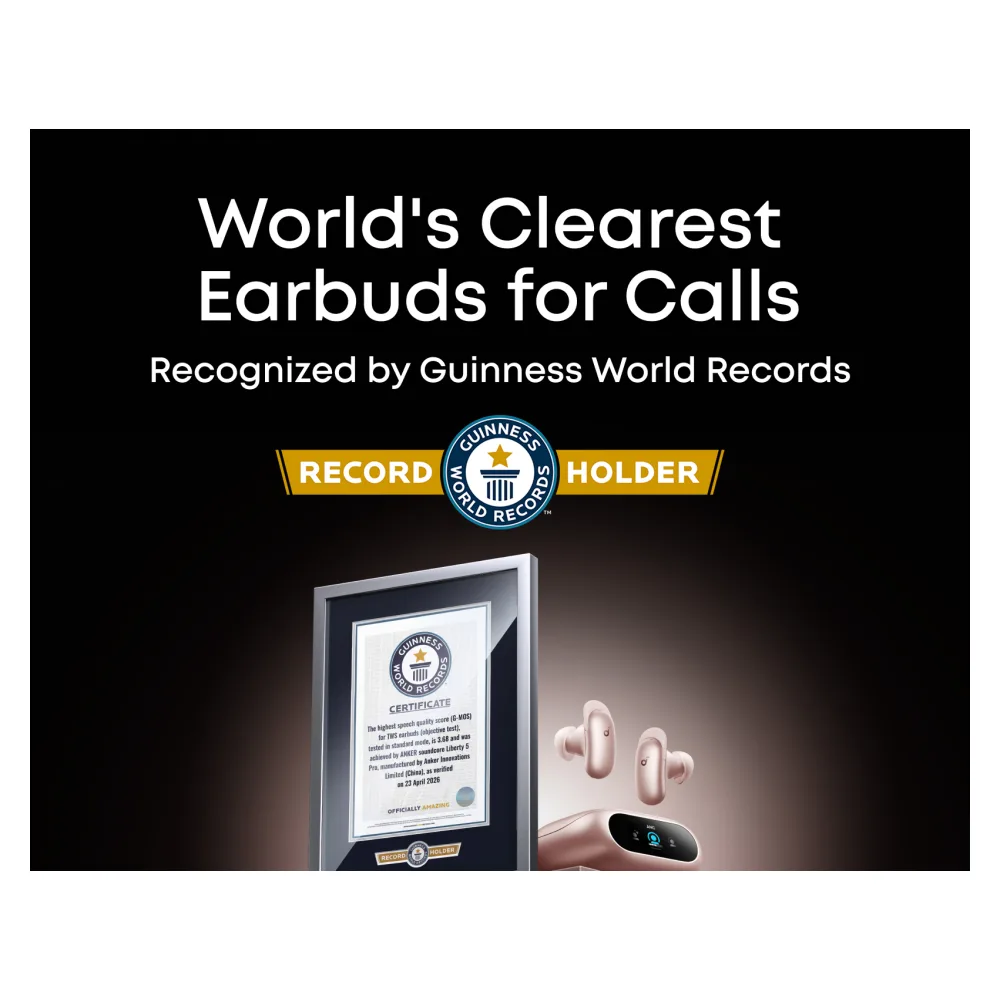 Soundcore Liberty 5 Pro Rose Gold - Guinness-Certified Calls, Thus AI Chip, ANC 4.0, 28H Battery 6 Soundcore Liberty 5 Pro Rose Gold - charging case open with earbuds product photo