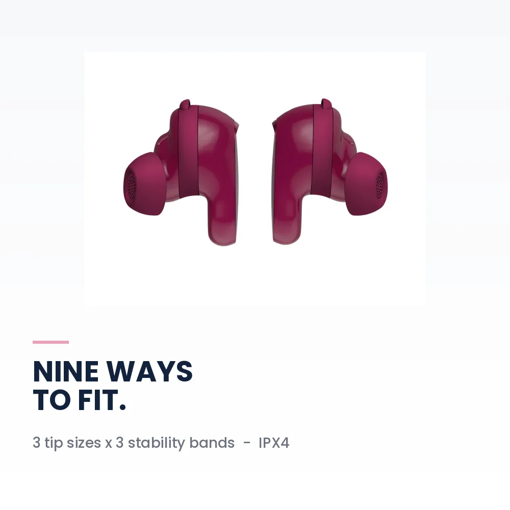Bose QuietComfort Ultra Earbuds 2nd Gen Deep Plum - World-Class ANC, Immersive Audio, Wireless Charging Case, 24H Battery 5 Bose QuietComfort Ultra Earbuds 2nd Gen Deep Plum - Fit Kit ear tips and stability bands