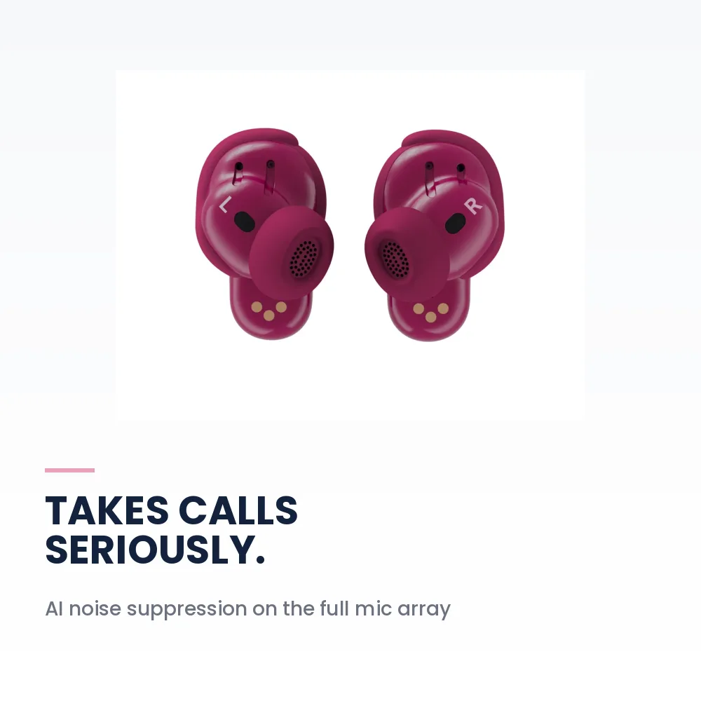 Bose QuietComfort Ultra Earbuds 2nd Gen Deep Plum - World-Class ANC, Immersive Audio, Wireless Charging Case, 24H Battery 6 Bose QuietComfort Ultra Earbuds 2nd Gen Deep Plum - AI call noise suppression microphones
