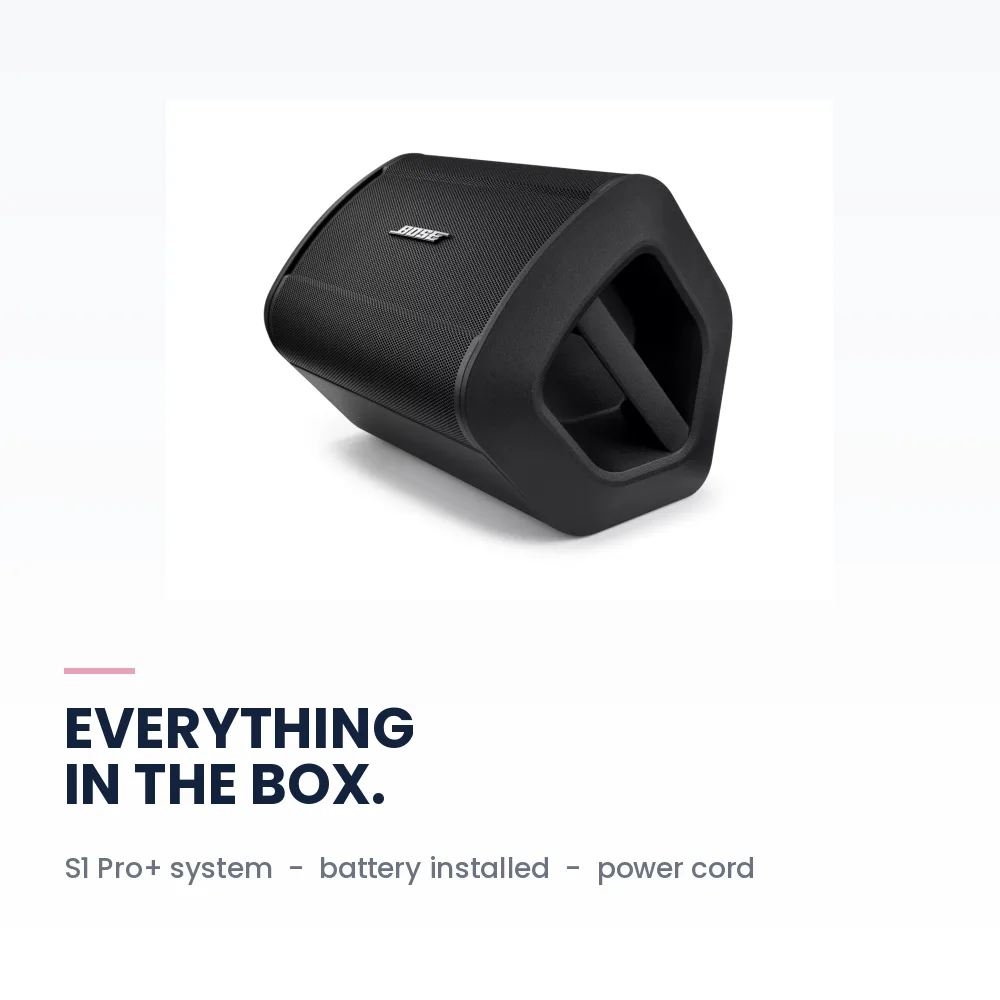 Bose S1 Pro+ Wireless PA System with Battery - Portable Speaker, 3-Channel Mixer, ToneMatch, 11H Battery 7 Bose S1 Pro+ Wireless PA System with Battery - whats in the box contents