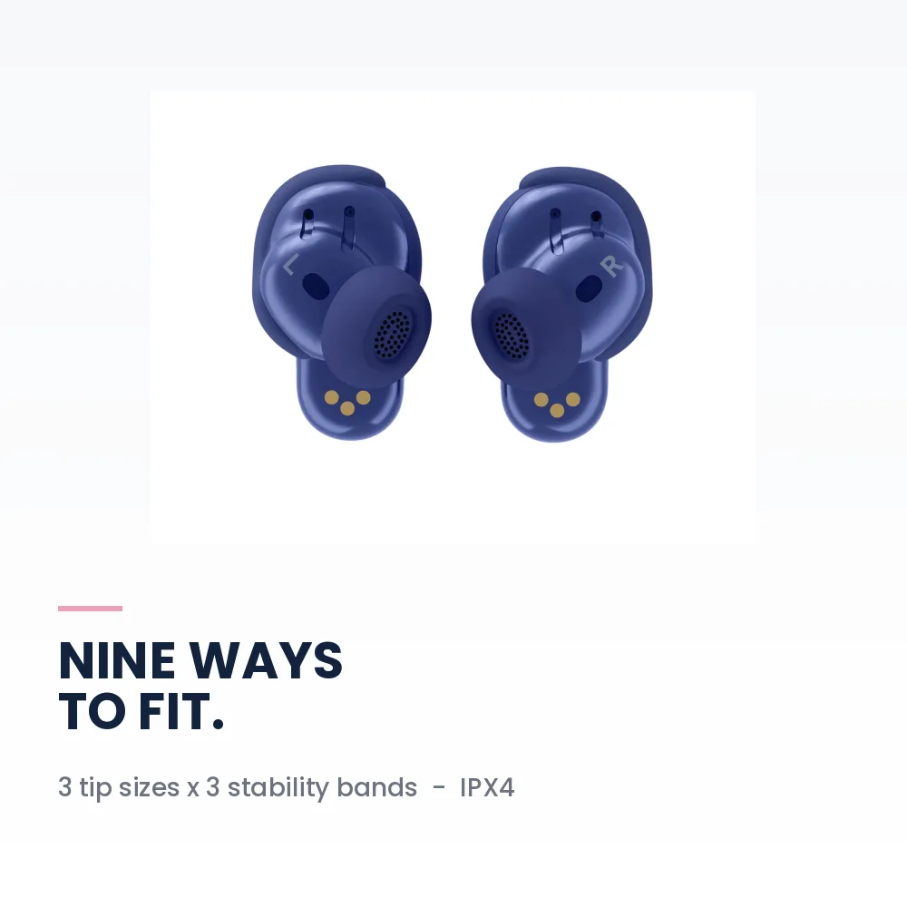 Bose QuietComfort Ultra Earbuds 2nd Gen Midnight Violet - World-Class ANC, Immersive Audio, Wireless Charging Case, 24H Battery 5 Bose QuietComfort Ultra Earbuds 2nd Gen Midnight Violet - Fit Kit ear tips and stability bands