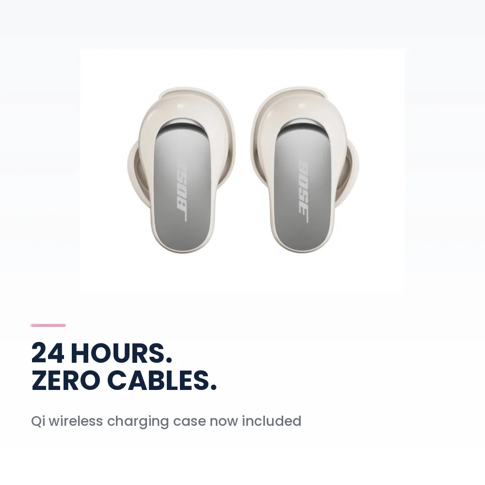 Bose QuietComfort Ultra Earbuds 2nd Gen White Smoke - World-Class ANC, Immersive Audio, Wireless Charging Case, 24H Battery 4 Bose QuietComfort Ultra Earbuds 2nd Gen White Smoke - wireless charging case and battery life