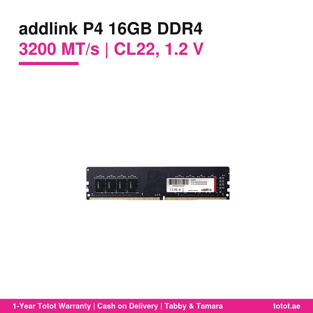 addlink P4 16GB DDR4 3200 Desktop RAM – CL22, 1.2V, 288-Pin UDIMM, JEDEC Plug-and-Play (No XMP Needed), Intel & AMD 1 addlink P4 16GB DDR4 3200