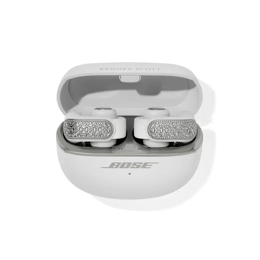Bose x Kendra Scott Ultra Open Earbuds Rhodium Filigree - Limited Edition Open-Ear Clip-On, Immersive Audio, Up to 7H Playback, IPX4 6 Bose Kendra Scott Ultra Open Rhodium in use