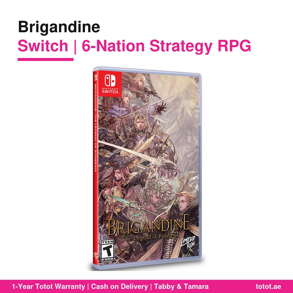 لعبة Brigandine The Legend of Runersia لجهاز Nintendo Switch – استراتيجية ولعب أدوار، 6 حكام متنافسين، 100 فارس و50 نوعاً من الوحوش، معارك سداسية بالأدوار، PEGI 7 6 علبة لعبة Brigandine Switch