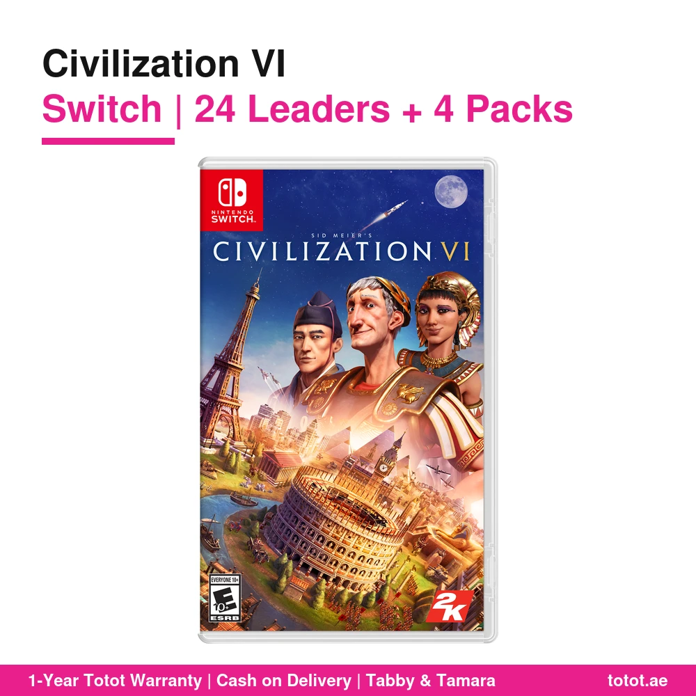 Civilization VI Switch – Turn-Based 4X Strategy, 24 Leaders, 4 Bonus Civilization & Scenario Packs, Touch Controls, Game Card 6 Civilization VI Switch US Game Card box