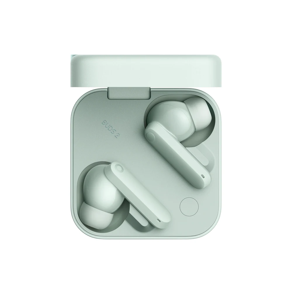 CMF Buds 2 Light Green – 48 dB Hybrid ANC, 11 mm PMI Driver, Up to 55 Hours with Case, 6 HD Mics, Bluetooth 5.4 Dual Connection 6 CMF Buds 2 Light Green earbuds in charging case