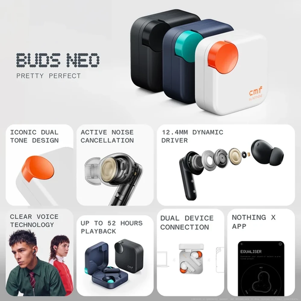CMF Buds Neo by Nothing Wireless Earbuds Black - 35dB ANC, 12.4mm Driver, 52H Battery, Bluetooth 6.0, IP52 5 CMF Buds Neo - official product image 4