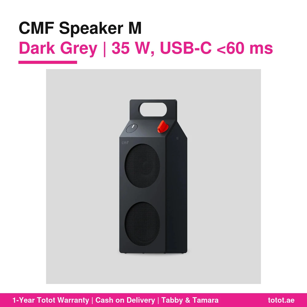 مكبر صوت CMF Speaker M Dark Grey – مكبران بقدرة 35 واط للمكتب والتنقل، صوت USB-C بأقل من 60 مللي ثانية، وضع زمن استجابة منخفض، IP68، حتى 18 ساعة 1 CMF Speaker M Dark Grey