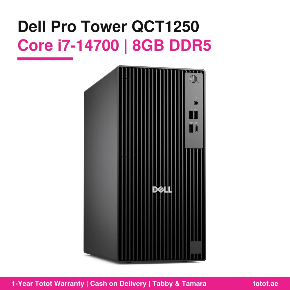 Dell Pro Tower QCT1250 i7 8GB – Core i7-14700 20-Core, 8GB DDR5 5600 (Upgradable to 64GB), 512GB NVMe SSD, DOS (No Windows), Arabic Keyboard & Mouse 1 Dell Pro Tower QCT1250 i7 8GB