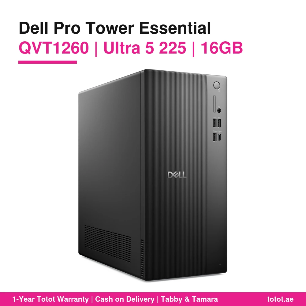 Dell Pro Tower Essential QVT1260 Ultra 5 16GB – Core Ultra 5 225 with 13 TOPS NPU, 16GB DDR5 5600, 512GB NVMe SSD, DOS (No Windows), Arabic Keyboard & Mouse 1 Dell QVT1260 Ultra 5 16GB