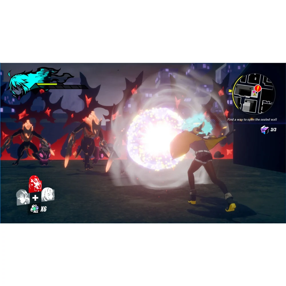 Dusk Diver Switch – Anime Action RPG in Taipei, Real-Time Guardian Combat, Yang Yumo Story, Physical Game Card 7 Yumo fighting enemies in a Taipei street in Dusk Diver on Nintendo Switch
