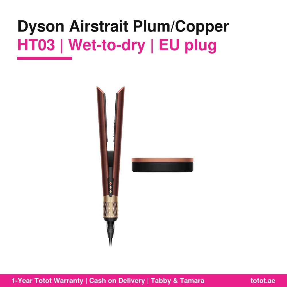 مكواة شعر هوائية Dyson Airstrait HT03 بلون Plum/Copper – تجفف وتفرد الشعر المبلل بالهواء، مشط مدمج، دون ألواح ساخنة، 1600 واط، حقيبة حفظ، قابس أوروبي ثنائي 6 مكواة شعر هوائية Dyson Airstrait HT03 Plum Copper