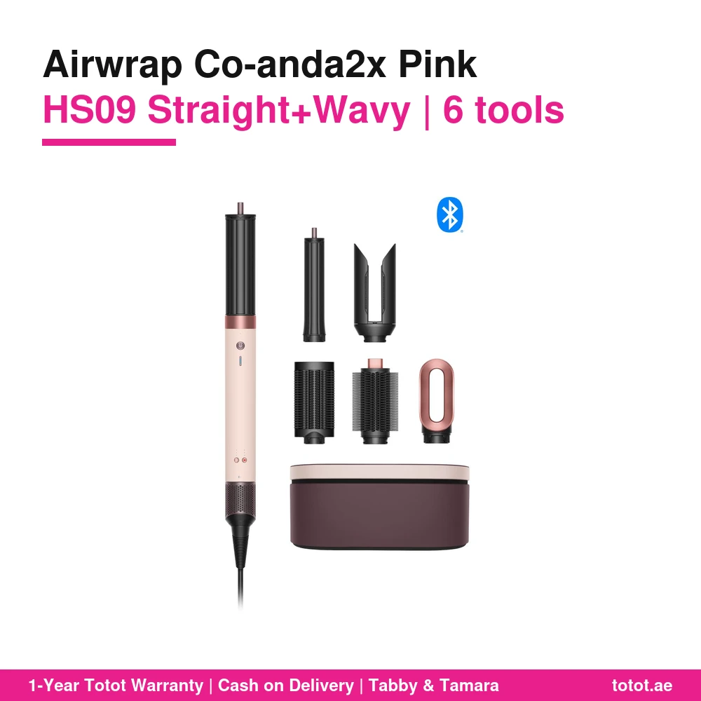 مصفف الشعر Dyson Airwrap Co-anda2x HS09 إصدار Straight+Wavy بلون Ceramic Pink/Rose Gold – محرك Hyperdymium 2 حتى 150000 دورة، 6 ملحقات ذكية، ميزة i.d. curl عبر تطبيق MyDyson، علبة عرض 6 مصفف الشعر Dyson Airwrap Co-anda2x Ceramic Pink