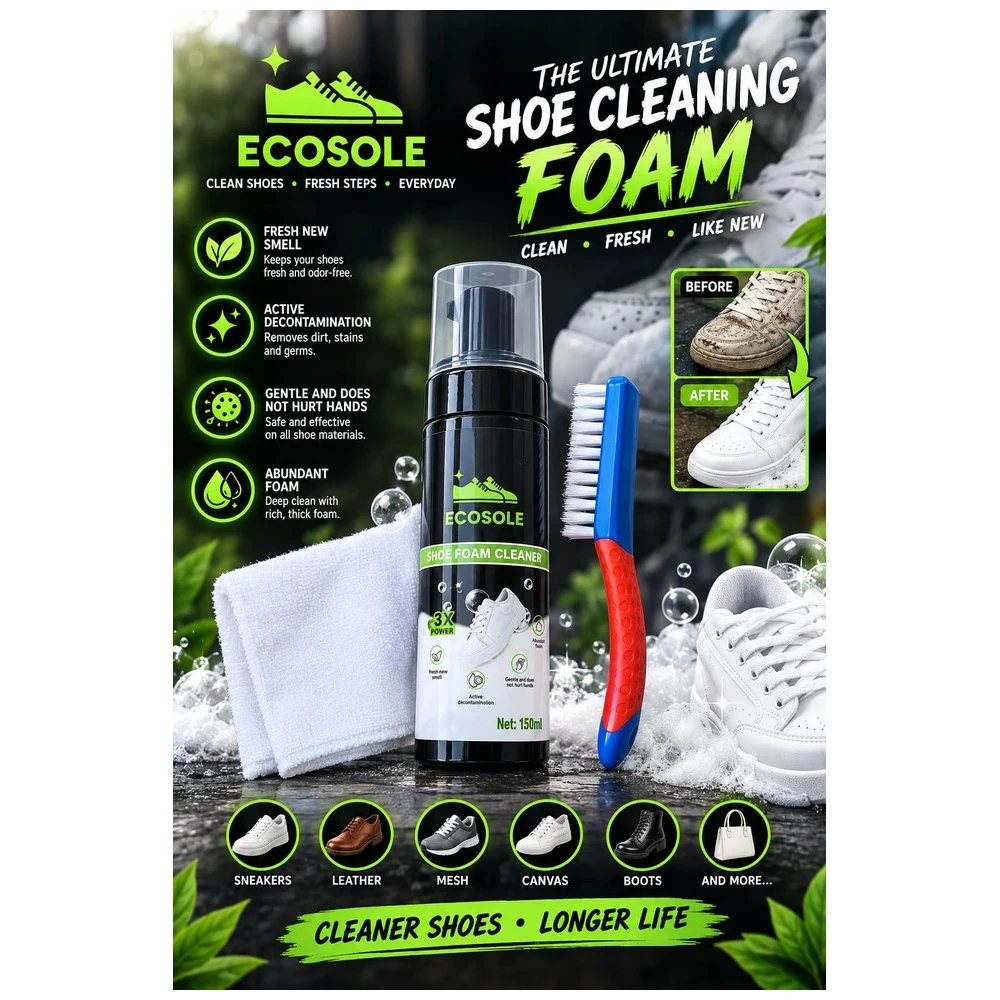 ECOSOLE Shoe Foam Cleaner Kit 150ml – Waterless Sneaker Cleaner with Brush and Microfibre Cloth 6 ECOSOLE Shoe Foam Cleaner in use