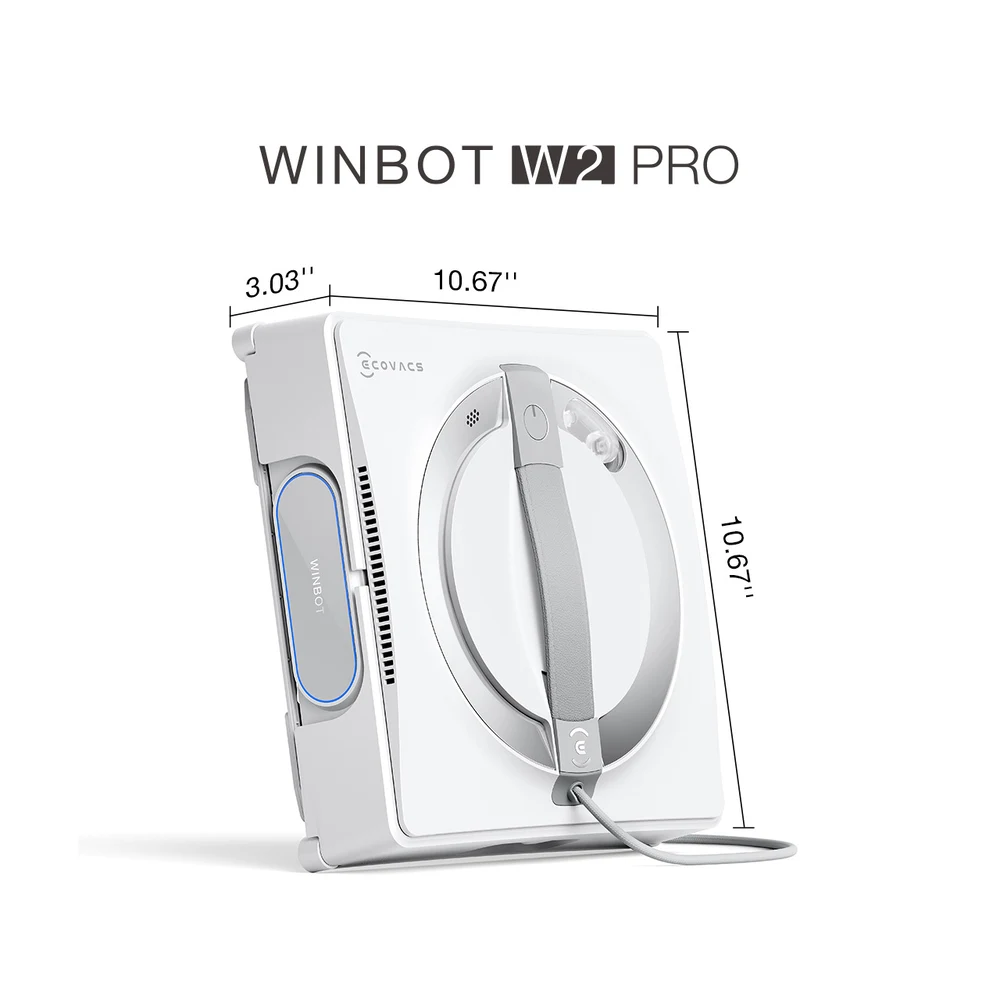روبوت ECOVACS WINBOT W2 PRO – رش ثلاثي الفوهات واسع الزاوية، وWIN-SLAM 4.0، وشفط حتى 5,300Pa، ودقيقة و45 ثانية لكل م² في الوضع السريع، وحماية بعشرة مستويات 10 مقاسات WINBOT W2 PRO