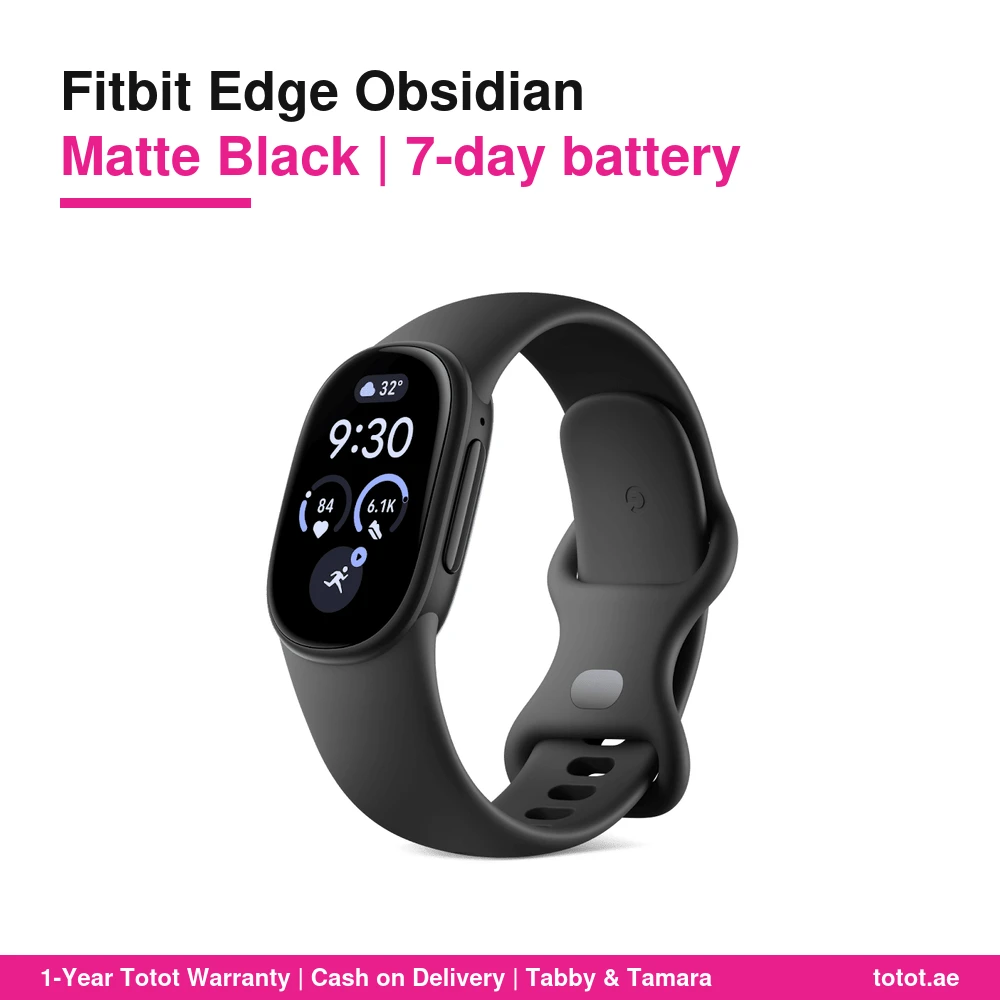 جهاز تتبّع اللياقة Google Fitbit Edge Obsidian – هيكل ألمنيوم أسود مطفأ، GPS مدمج، تطبيق ECG، شاشة AMOLED 1.3 بوصة، بطارية حتى 7 أيام قابلة للاستبدال 5 جهاز Fitbit Edge Obsidian باللون الأسود المطفأ