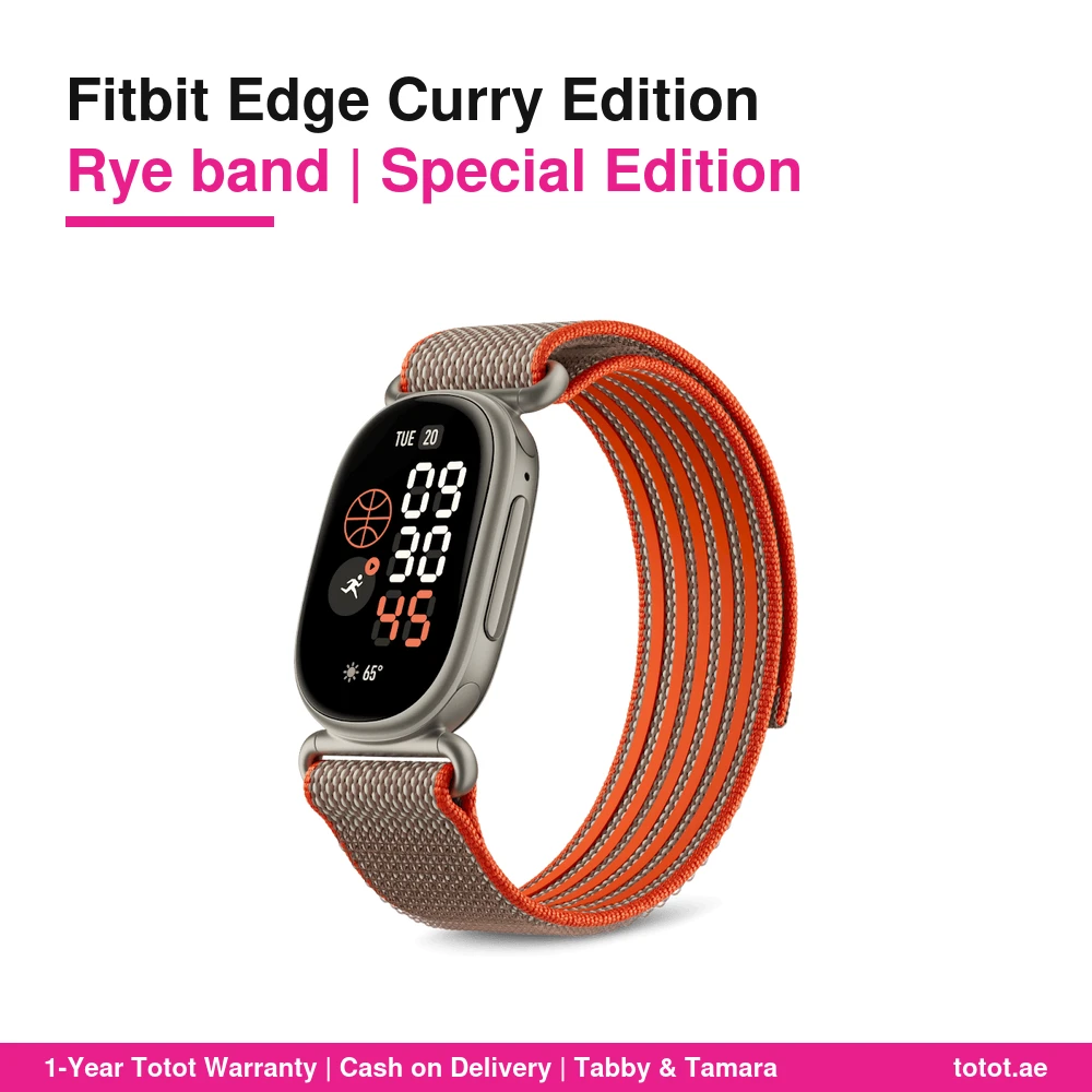 جهاز Google Fitbit Edge Stephen Curry Edition – هيكل Satin Pyrite، سوار منسوج إصدار خاص، GPS مدمج، شاشة AMOLED، بطارية حتى 7 أيام 6 جهاز Fitbit Edge Stephen Curry Edition من Google