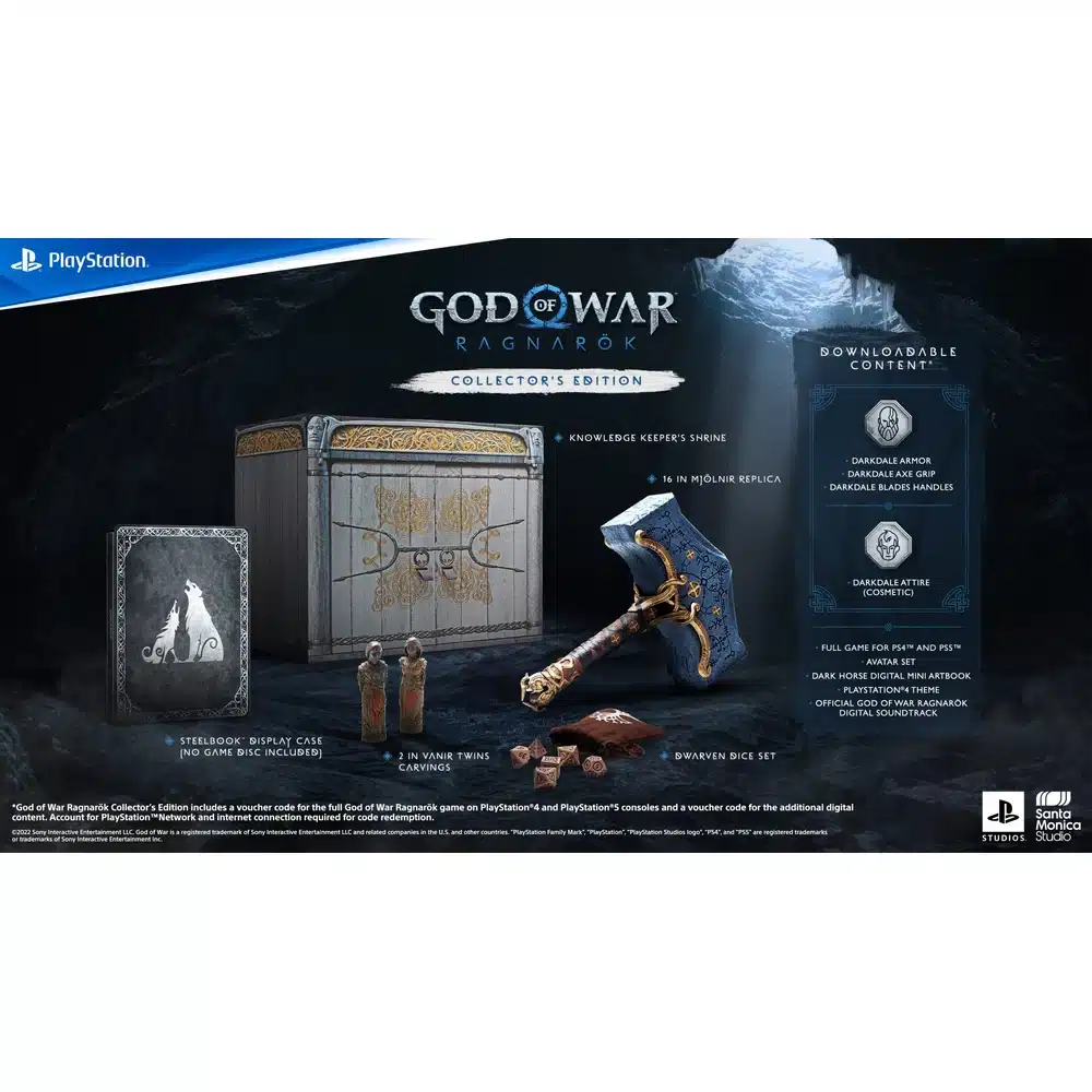 God of War Ragnarok Collectors Edition PS5 - 16in Mjolnir Replica, Knowledge Keepers Shrine, Steelbook, Vanir Twins, Dice Set 8 God of War Ragnarok Collectors Edition in use