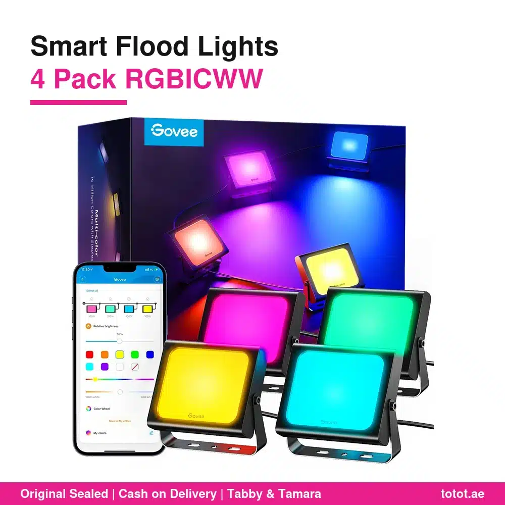 كشافات Govee الذكية RGBICWW طقم 4 قطع (H7060) – إضاءة خارجية ملونة مع أبيض دافئ وبارد، مقاومة IP65، مزامنة الموسيقى، Alexa وGoogle Assistant 7 طقم كشافات جوفي الذكية 4 قطع