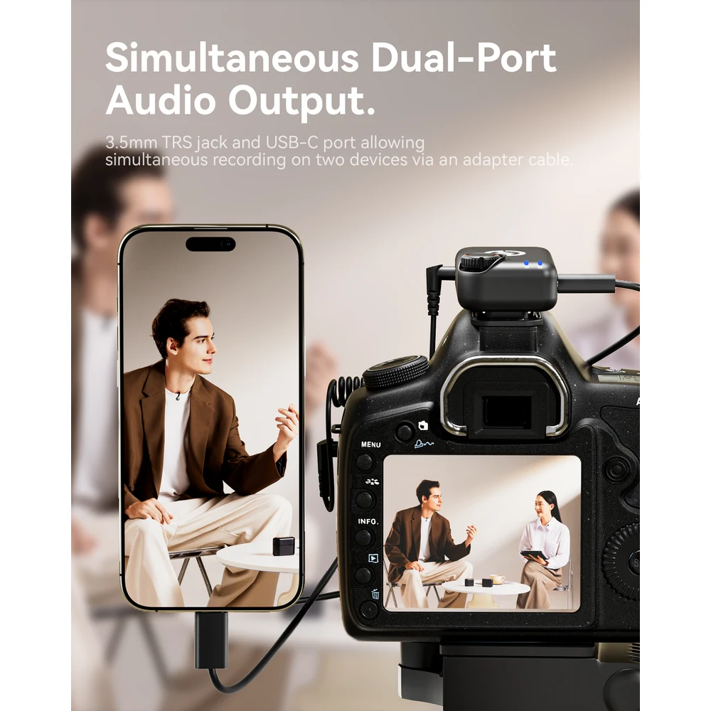 Hollyland LARK M2S Ultimate Combo Wireless Microphone - 2 Mics + Camera, USB-C and Lightning Receivers + Charging Case 6 Hollyland LARK M2S Ultimate Combo - official product image 5