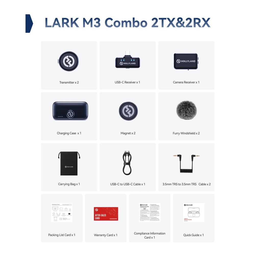 Hollyland LARK M3 Combo 2TX 2RX Wireless Microphone - 2 Mics + USB-C and Camera Receivers + Charging Case, 32-Bit Float 4 Hollyland LARK M3 Combo 2TX 2RX - official product image 3