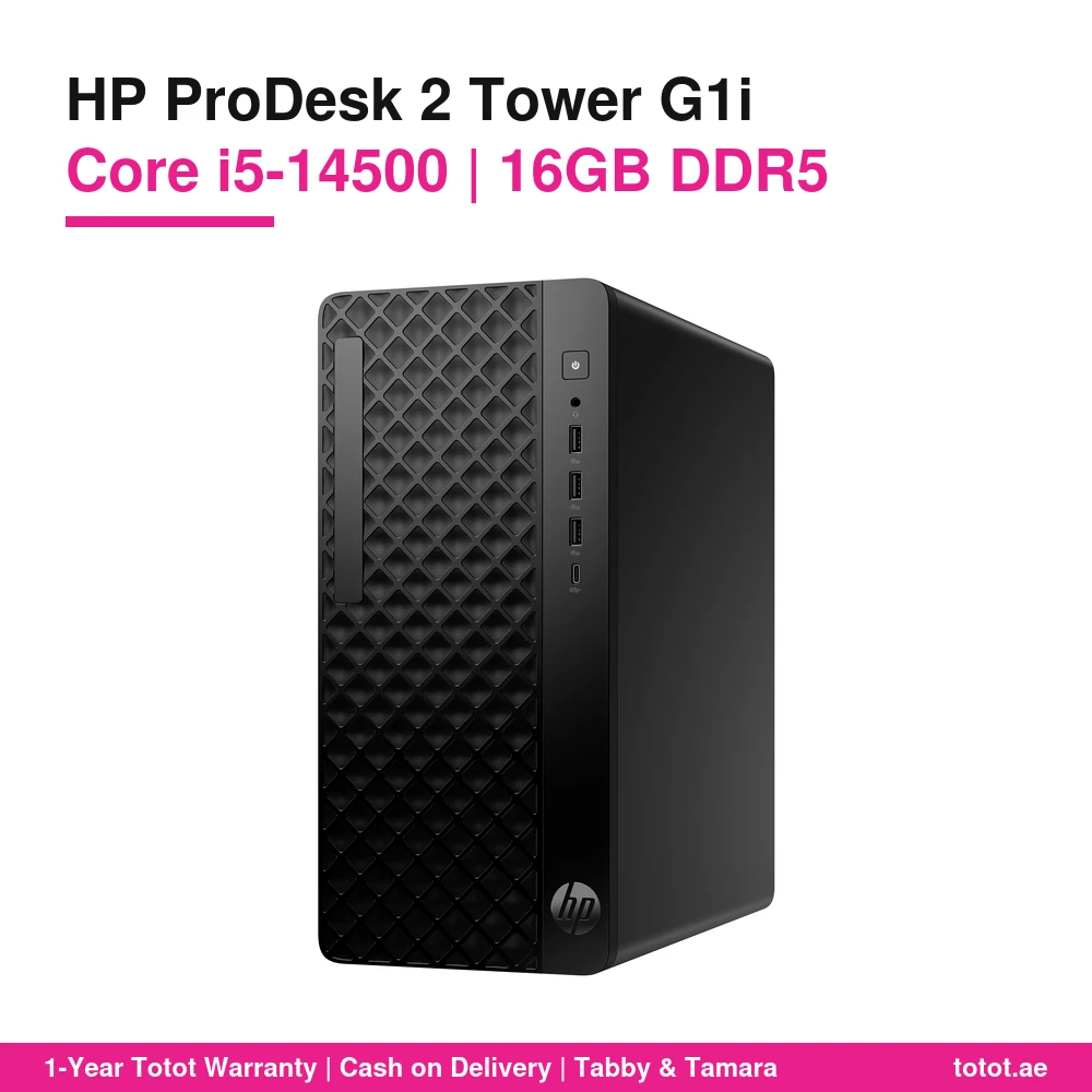 HP ProDesk 2 Tower G1i E i5-14500 16GB Black – 14-Core Intel Core i5, 16GB DDR5-4800, 512GB NVMe SSD, USB-C & DisplayPort, FreeDOS (No Windows), HP 125 Keyboard & Mouse 5 HP ProDesk 2 Tower G1i i5 16GB