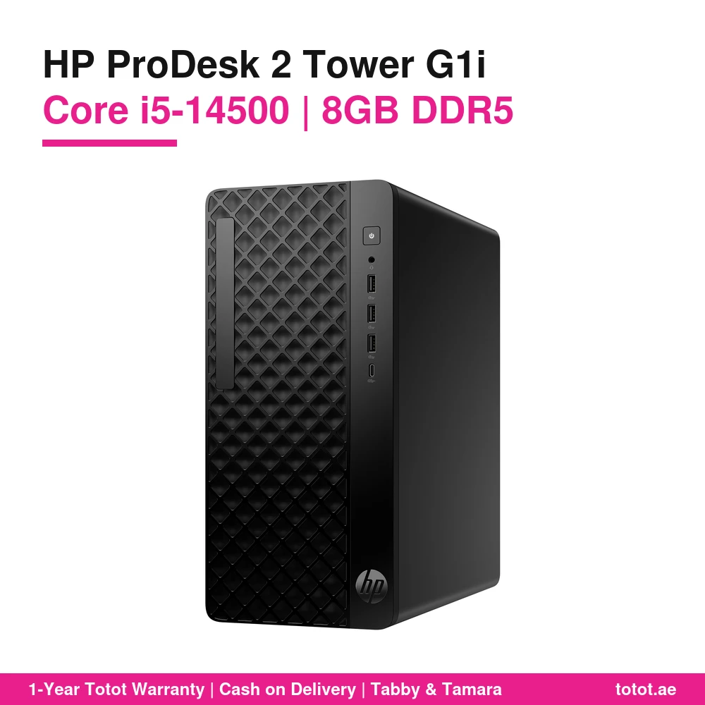 HP ProDesk 2 Tower G1i E i5-14500 8GB Black – Intel Core i5 14-Core, 8GB DDR5-4800 with a Free Slot, 512GB NVMe SSD, Front USB-C, FreeDOS (No Windows), HP 125 Keyboard & Mouse 5 HP ProDesk 2 Tower G1i i5 8GB