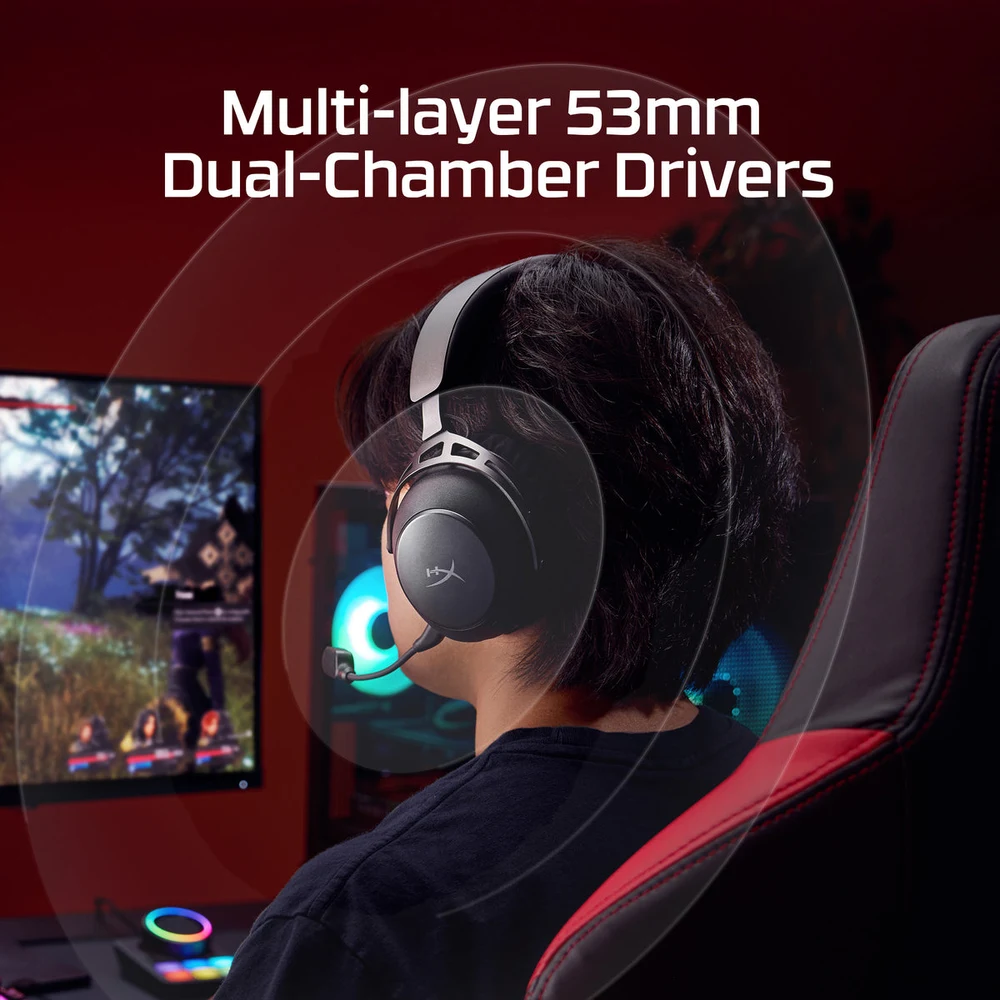 HyperX Cloud Alpha 2 Wireless Black - 250H Battery, 53mm Dual-Chamber Drivers, RGB Base Station, 2.4GHz + Bluetooth 4 HyperX Cloud Alpha 2 Wireless - official product image 3