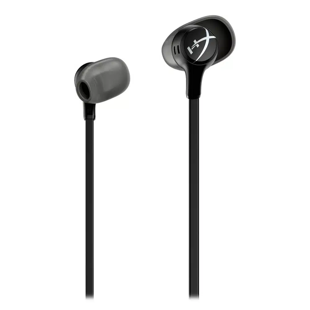 سماعات HyperX Cloud Earbuds II سوداء - سماعات أذن سلكية للألعاب مع ميكروفون، مكبرات 14.3 ملم، مقبس 3.5 ملم بزاوية 90 درجة، أربعة مقاسات للأطراف، حقيبة صلبة 9 ميكروفون هايبر إكس كلاود إيربودز 2 أسود على الكابل