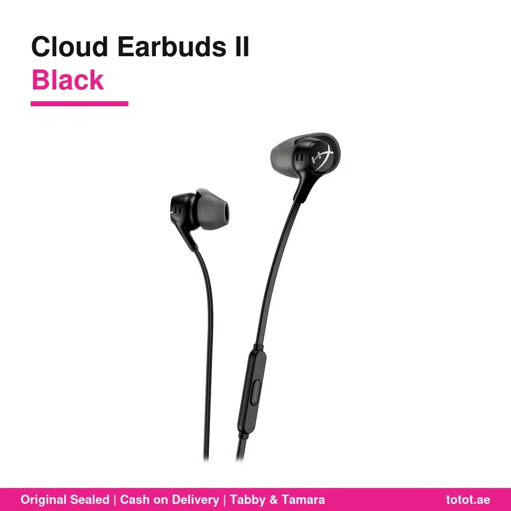 سماعات HyperX Cloud Earbuds II سوداء - سماعات أذن سلكية للألعاب مع ميكروفون، مكبرات 14.3 ملم، مقبس 3.5 ملم بزاوية 90 درجة، أربعة مقاسات للأطراف، حقيبة صلبة 7 سماعات هايبر إكس كلاود إيربودز 2 أسود